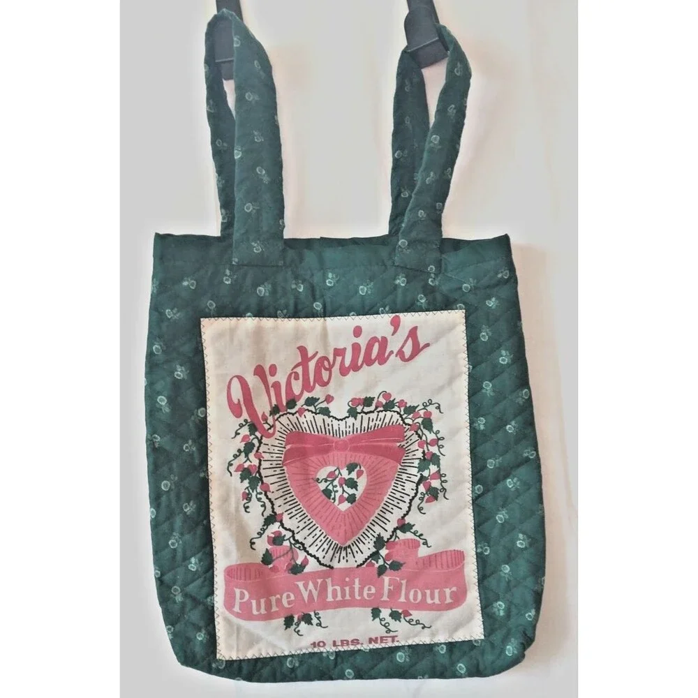 Handmade Victoria Flour Sack Purse Bag Cotton Tote Vintage Look Feed Sack